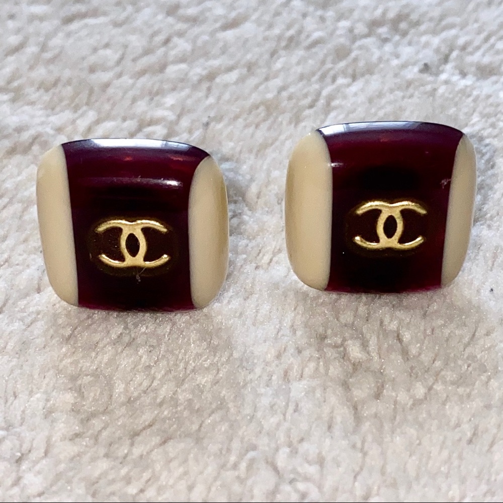 Chanel Vintage Logo Resin Clip On Earrings
